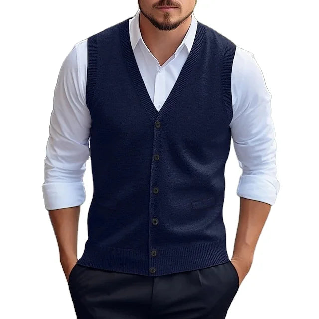 Men’s V-Neck Sleeveless Knit Cardigan