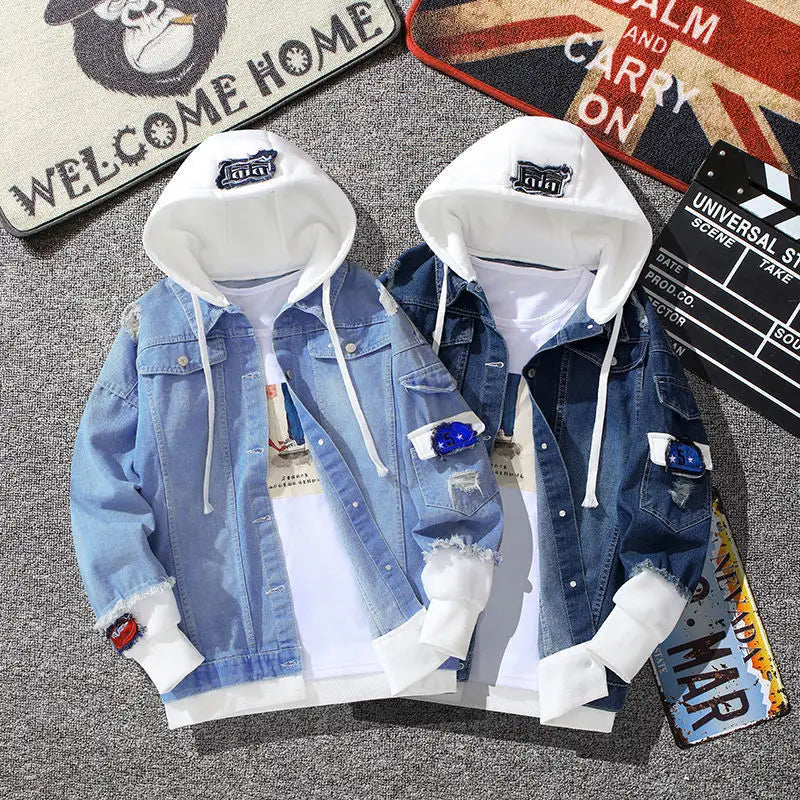 Men’s Hip Hop Striped Denim Bomber Jacket