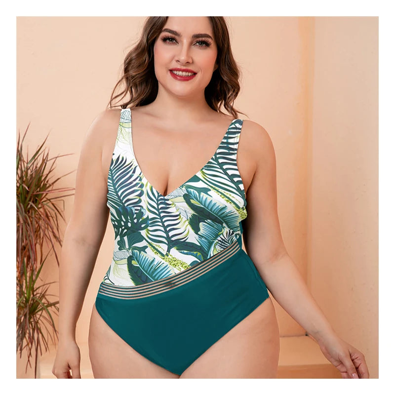 Plus Size Leaf Print Swimwear