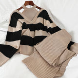 Women Sexy Knit Sweater Straight Leg Thin Wide Leg Pants Two-piece Set for winter season