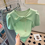 Breathable Slimming Puff Sleeve T-Shirt