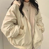 Women Fashion New Zipper Hooded Thick Loose Casual  jacket