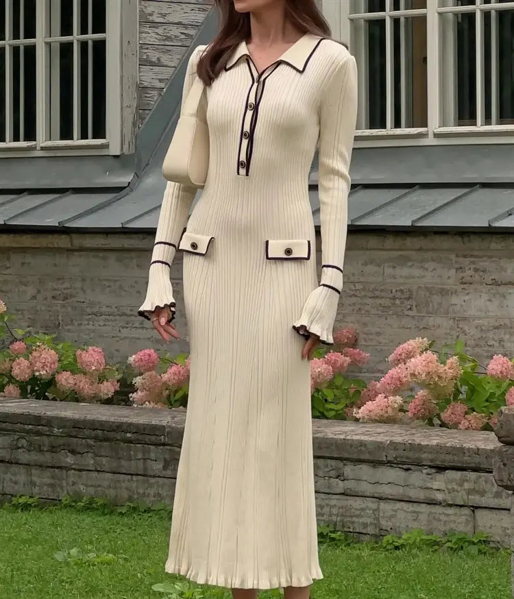 Women’s Long-Sleeve Ruffled Knit Bodycon Dress