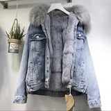 Women Coat Fur Lined Denim Jacket