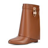 Women’s Wide Mid-Calf Booties with Padlock