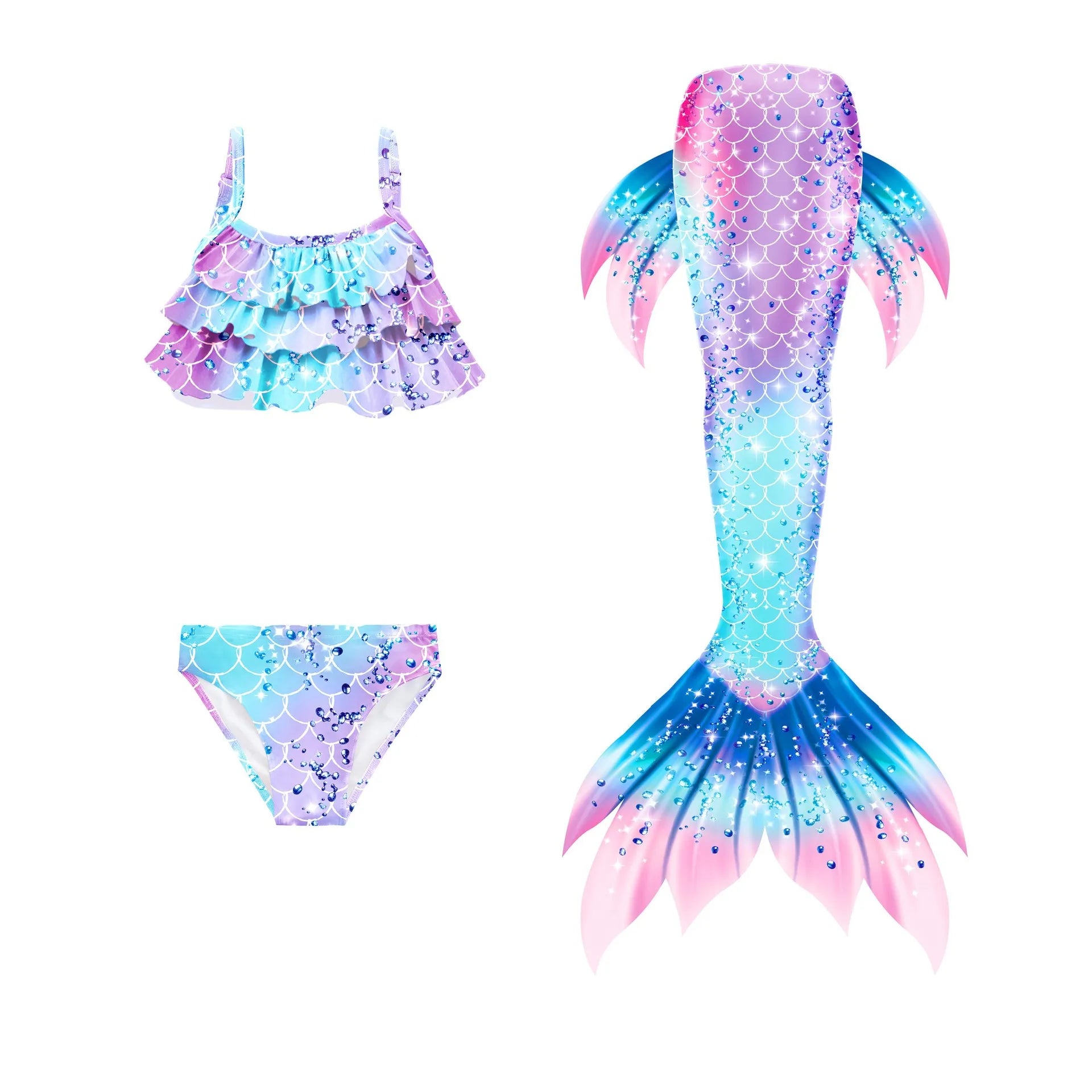 Girls’ Mermaid Tail 3-Piece Swimsuit Set