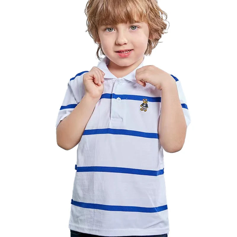 Kids Short Sleeve Striped Polo Shirt