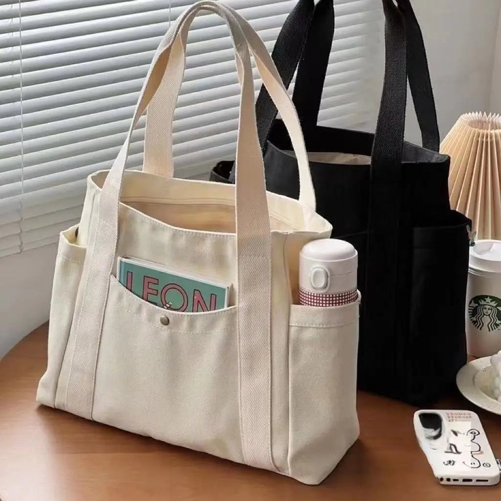 Outdoor Travel Multi-Pocket Cotton Canvas Tote Bag