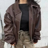Women New Fashion Loose Long-sleeved Retro American Motorcycle Jacket