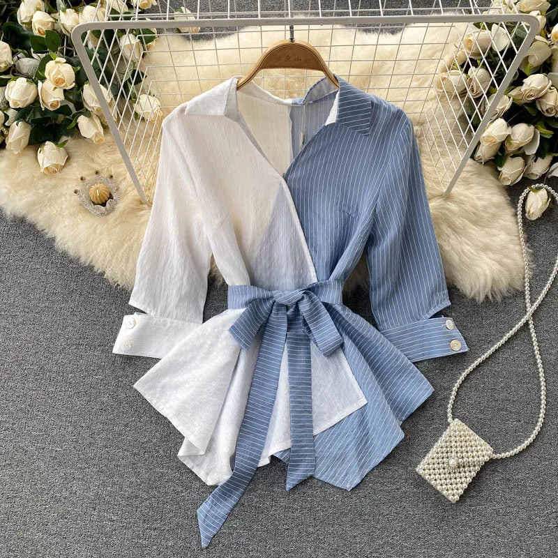 Women's Elegant Striped V-Neck Blouse
