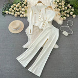 Women’s V-Neck Cardigan & Wide-Leg Pants Set