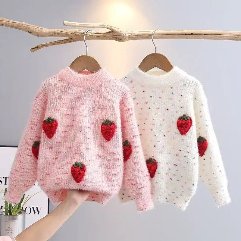 Girls’ Strawberries Breathable Knit Sweater
