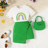 Summer Rainbow Print Top & Irregular Skirt Set for Girls