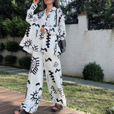 Oversized V-Neck Shirt & High-Waist Wide-Leg Pants Set