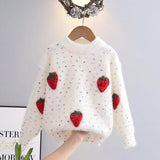 Girls’ Strawberries Breathable Knit Sweater