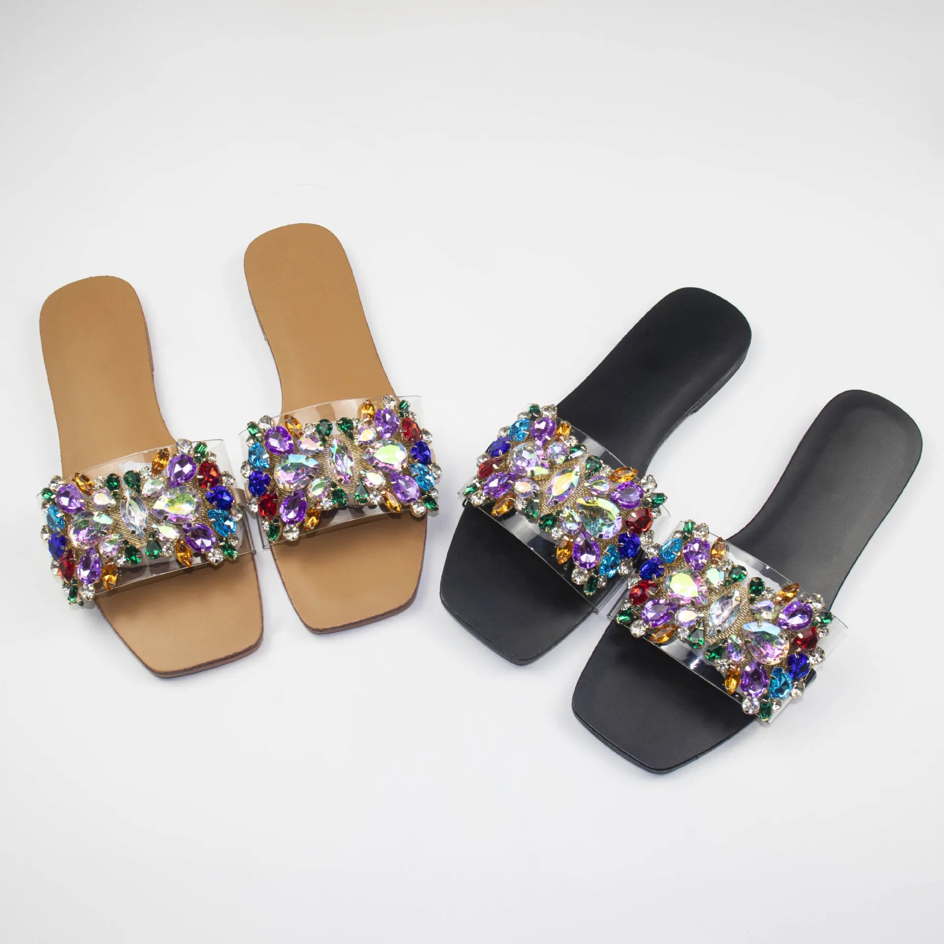 Open Toe Sandals with Rhinestones