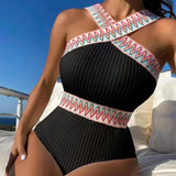 Striped Ribbon Swimsuit (Knitted)