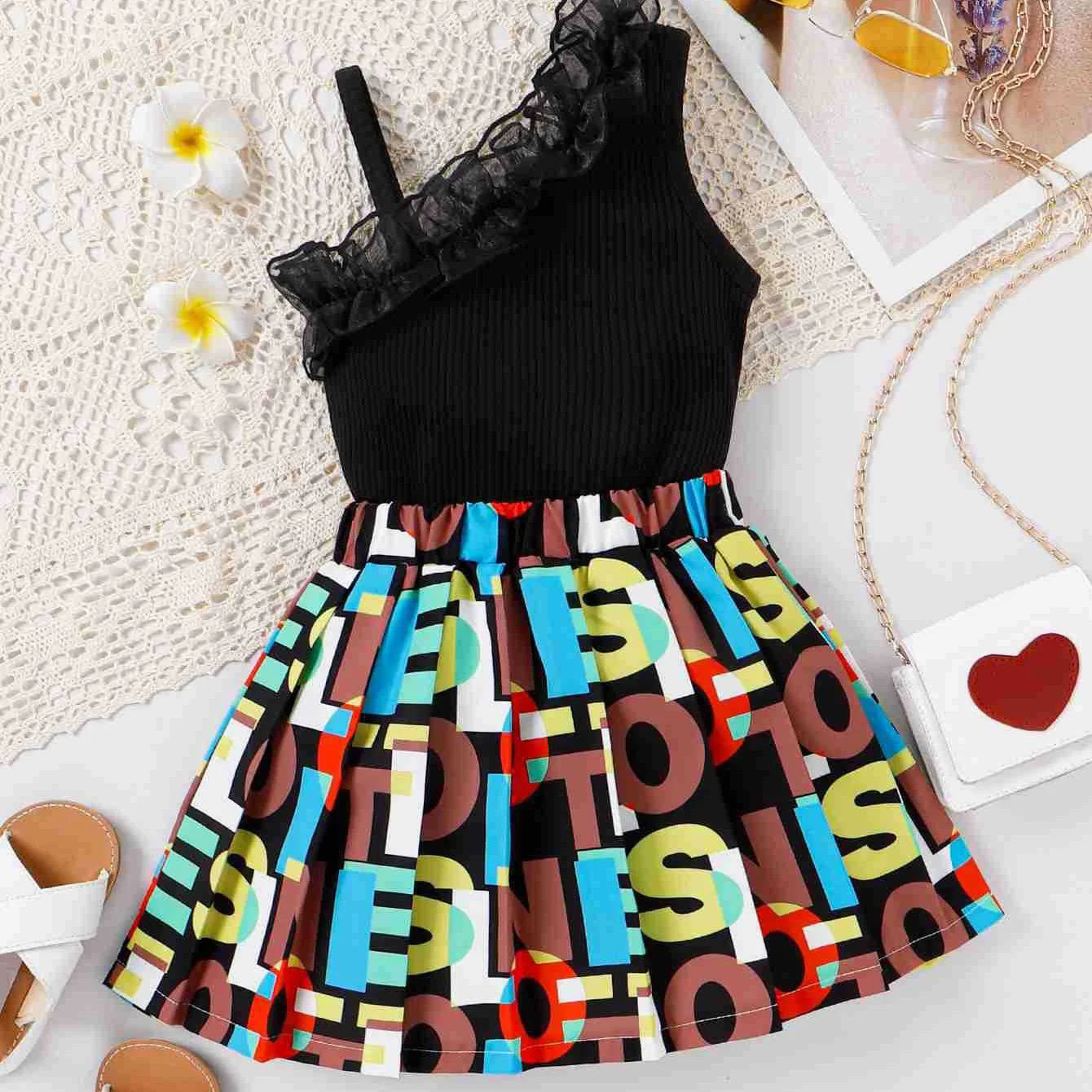 Girls’ Letter Top & Pleated Skirt Set