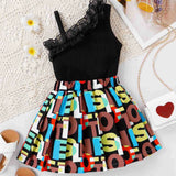 Girls’ Letter Top & Pleated Skirt Set
