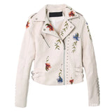 Women Elegant Embroidered Pu Leather Jacket for winter season