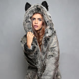 Women’s Hooded Faux Fur Coat with Ears