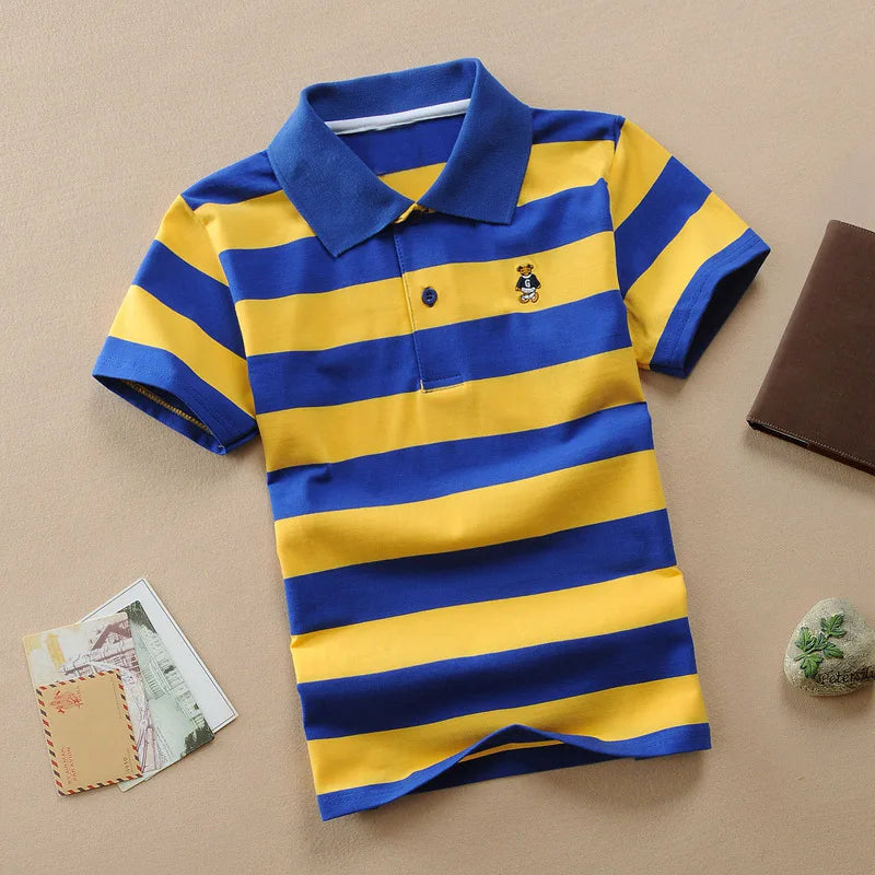 Kids Short Sleeve Striped Polo Shirt