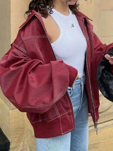 Women New Fashion Loose Long-sleeved Retro American Motorcycle Jacket