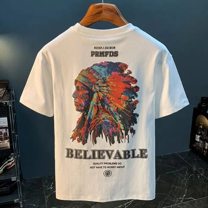 Oversized Cotton Tee with 3D Embroidered Indian-Inspired Print