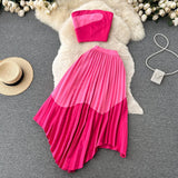 Women's Bra Top & Irregular Pleated Skirt Suit
