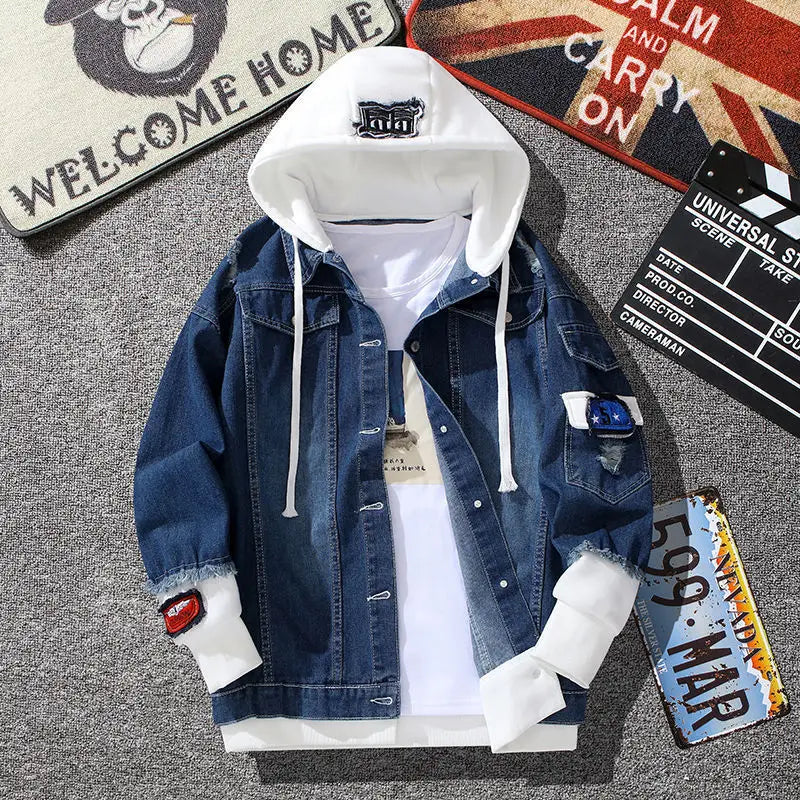 Men’s Hip Hop Striped Denim Bomber Jacket
