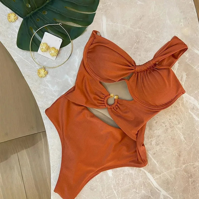 Women's One-Shoulder Hollow-Out Bikini