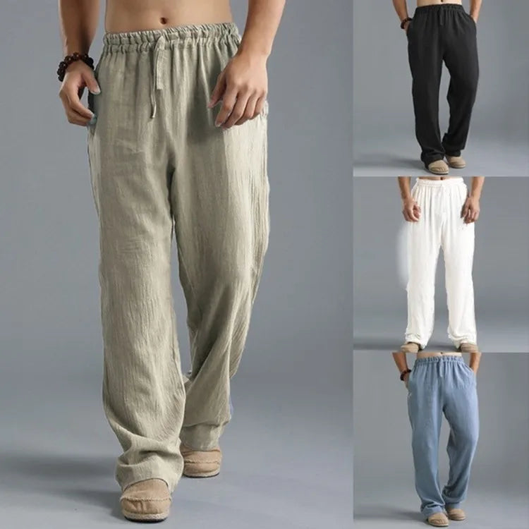 Men's Casual Linen-Style Polyester Pants