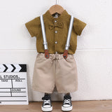 Boys' Summer Short-Sleeved Bow Tie Bib Shorts Suit