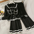 Long-sleeved Sweater Autumn High-waisted Slim Drape Wide-leg Pants Women's Set for winter