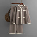Women set  Long Sleeve Top High Waist Wide Leg Knitted Trousers for winter season