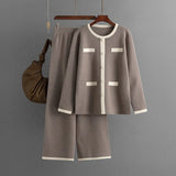 Women set  Long Sleeve Top High Waist Wide Leg Knitted Trousers for winter season