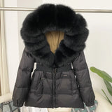 Women Puffer Down JacketnReal Fox Fur Hooded Thick Warm coat for winter season