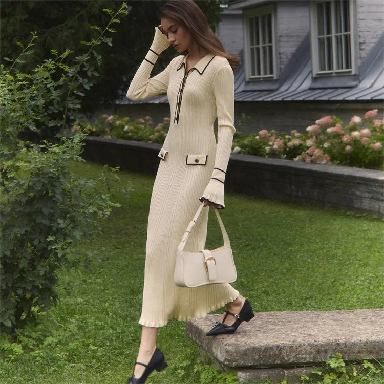 Women’s Long-Sleeve Ruffled Knit Bodycon Dress