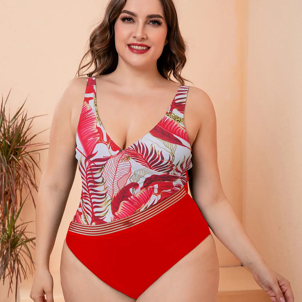 Plus Size Leaf Print Swimwear