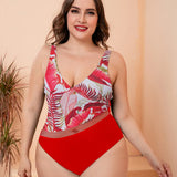 Plus Size Leaf Print Swimwear