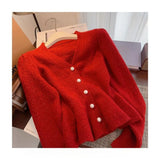 Women V-neck Knitted Cardigan With Waist Cinching Short Women's Sweater for winter season