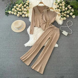 Women’s V-Neck Cardigan & Wide-Leg Pants Set