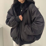Women Fashion New Zipper Hooded Thick Loose Casual  jacket