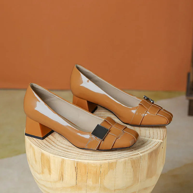 Square Toe Patent Leather Pumps