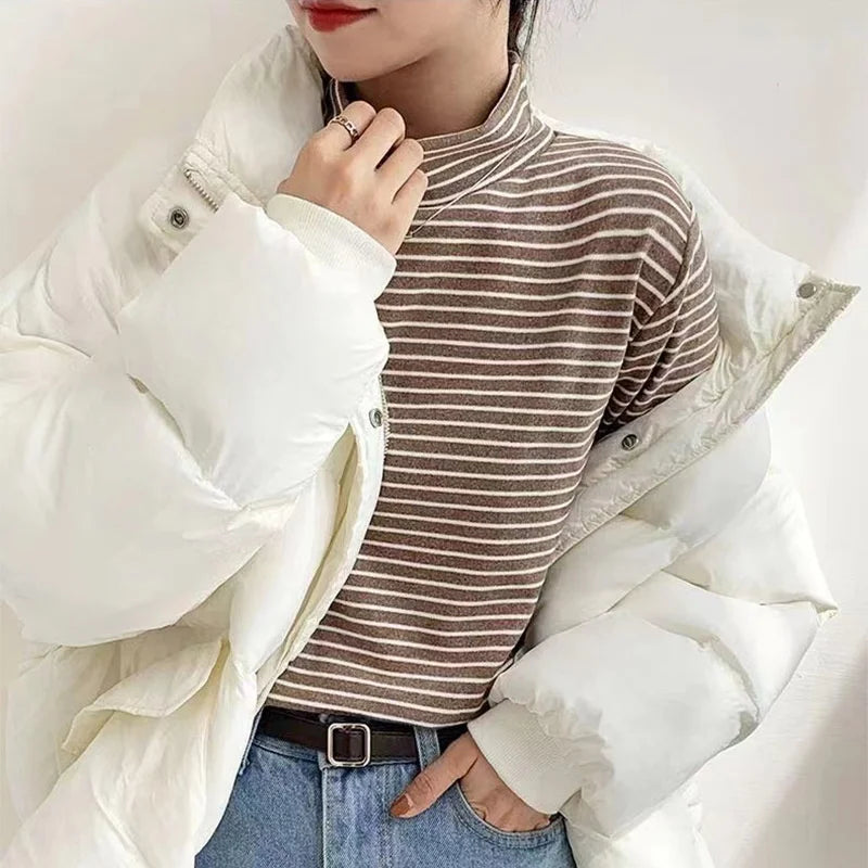 Women’s Striped Long-Sleeve Velvet Pullover