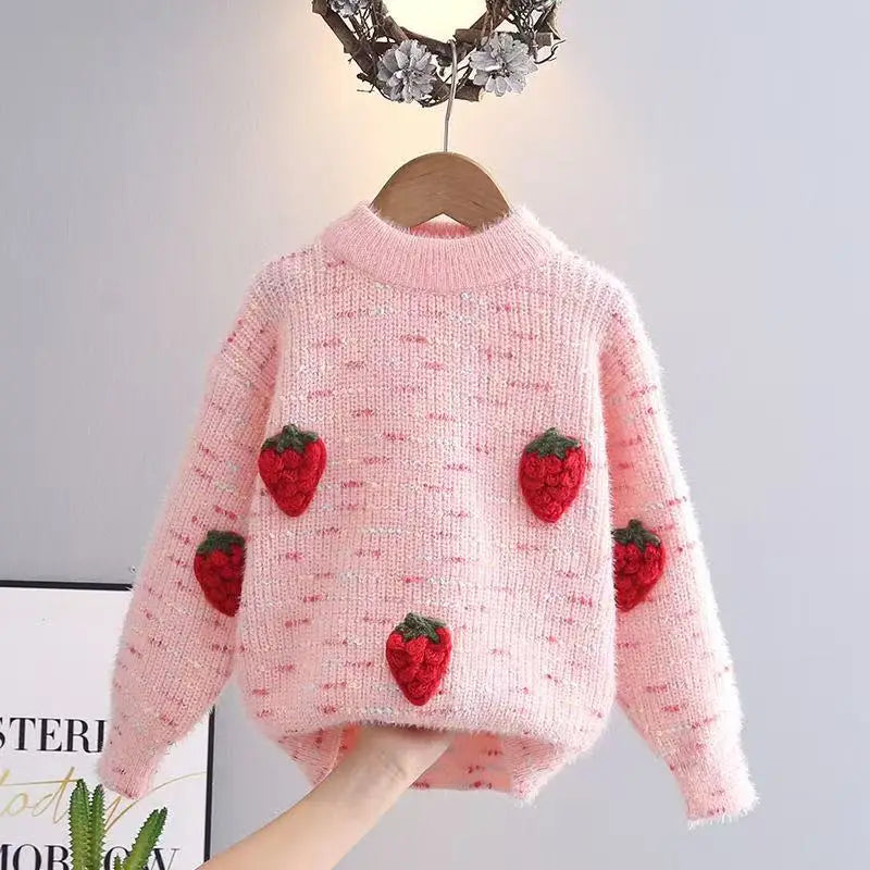 Girls’ Strawberries Breathable Knit Sweater