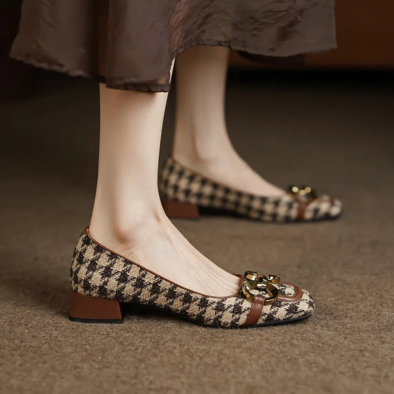 French Retro Kitten Heel Square Toe Sandals