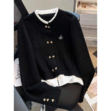 Women Fashion Stand up Collar Fake Two-piece Long Sleeved Knitted Cardigan