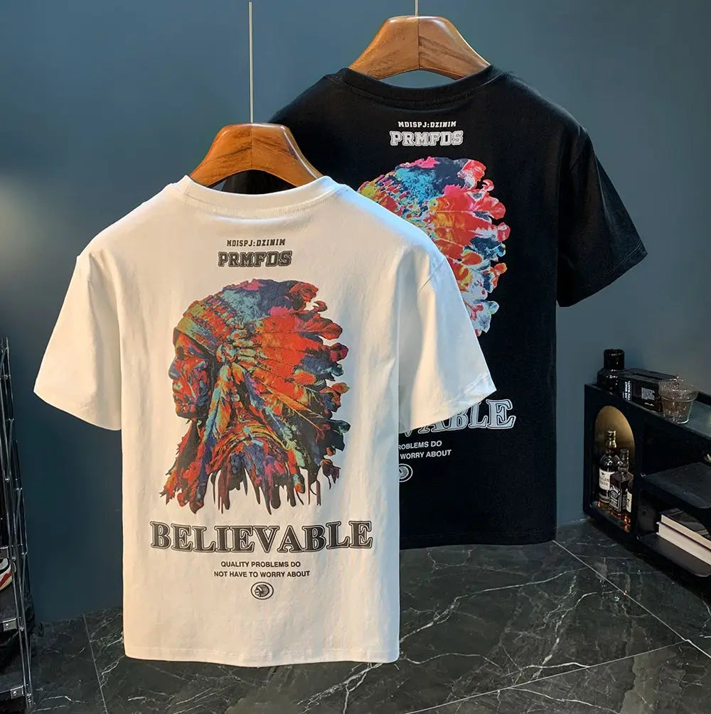 Oversized Cotton Tee with 3D Embroidered Indian-Inspired Print