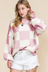 Women’s Plaid Crew Neck Knitted Sweater